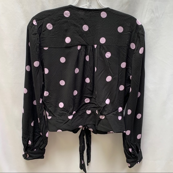 PAIGE Blouse Polka Dot Puff Sleeve Button Up  Front Tie Size Small - Picture 2 of 6